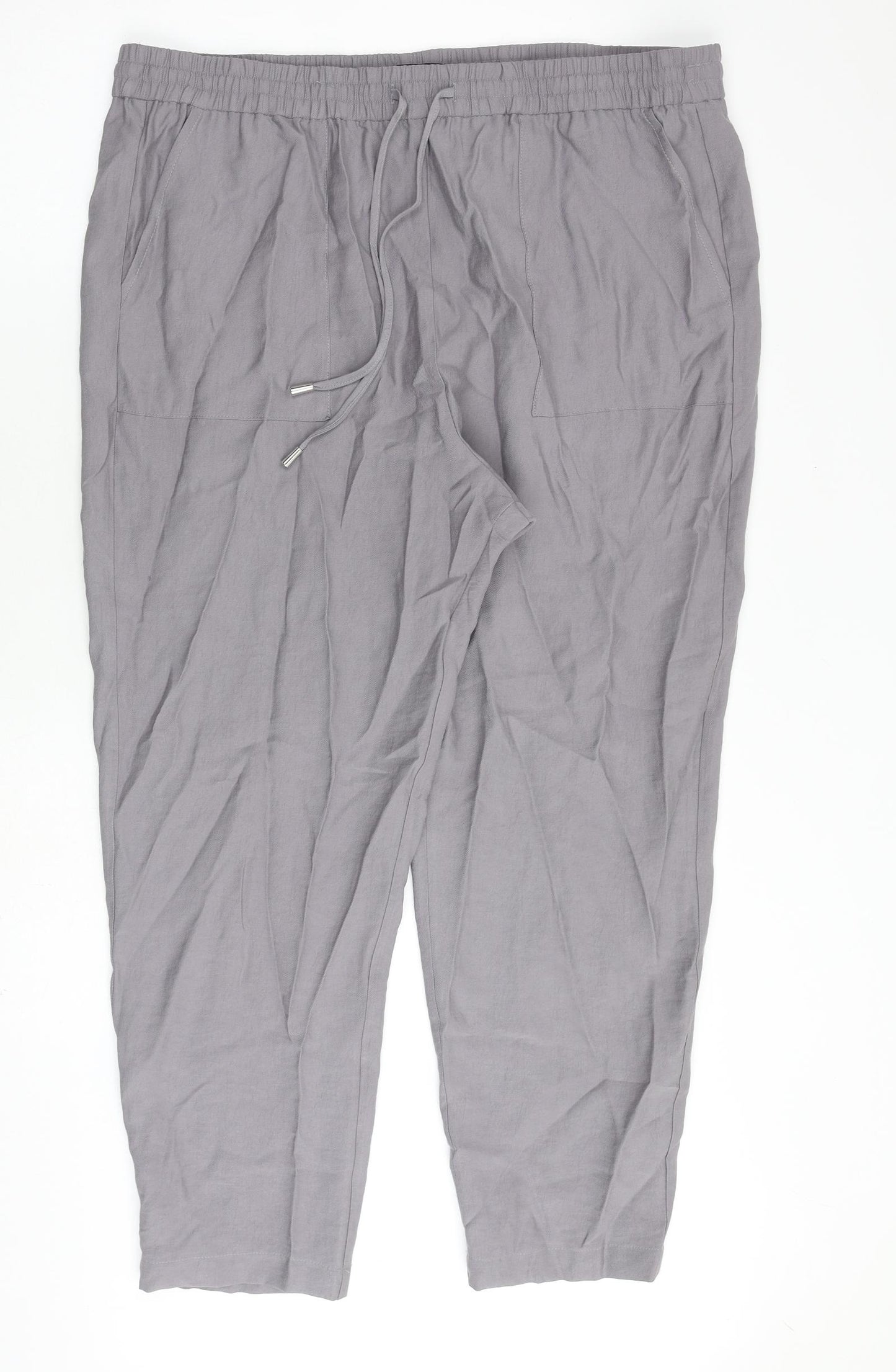Marks and Spencer Womens Grey Lyocell Trousers Size 20 L27 in Regular Drawstring