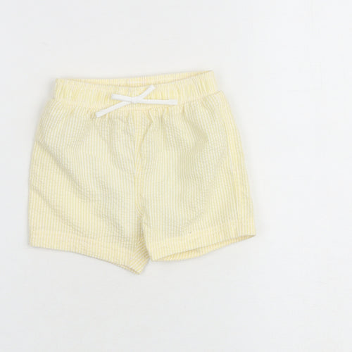 Marks and Spencer Baby Yellow Striped Cotton Cropped Trousers Size 6-9 Months Drawstring