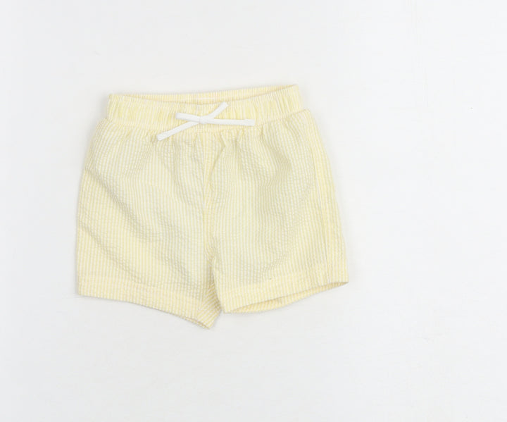 Marks and Spencer Baby Yellow Striped Cotton Cropped Trousers Size 6-9 Months Drawstring