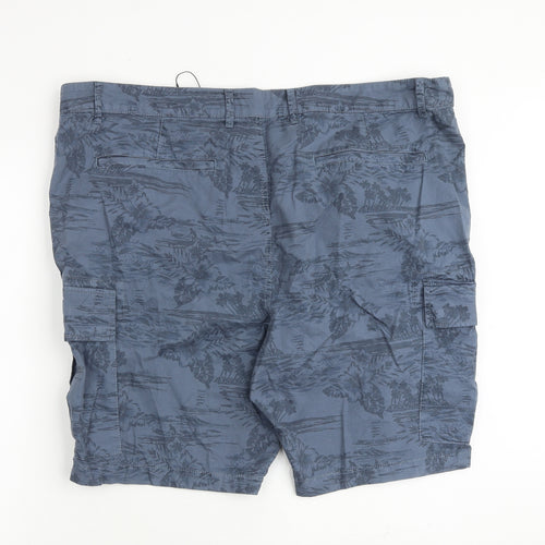 Marks and Spencer Mens Blue Floral Cotton Cargo Shorts Size 44 in L8 in Regular Zip