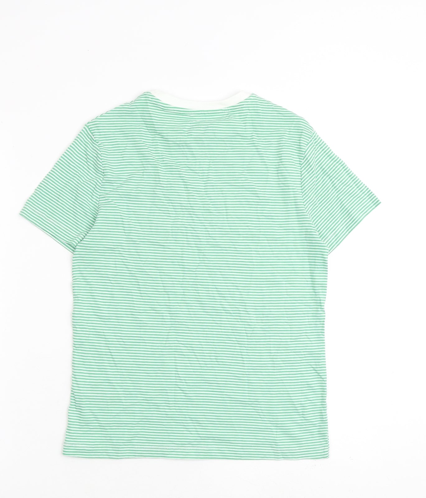 Marks and Spencer Boys Green Striped Otter Basic T-Shirt Size 11-12 Years Round Neck Pullover