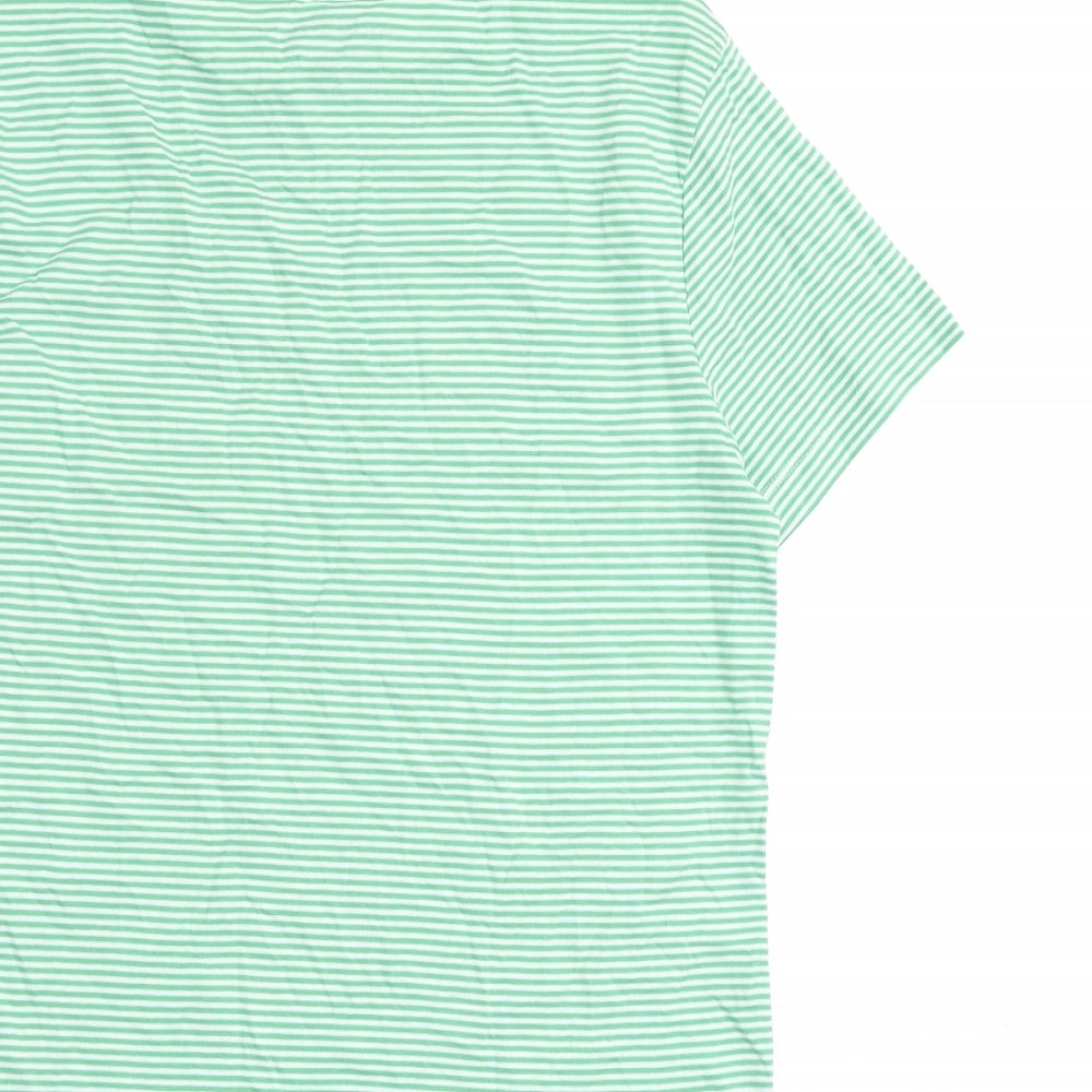 Marks and Spencer Boys Green Striped Otter Basic T-Shirt Size 11-12 Years Round Neck Pullover