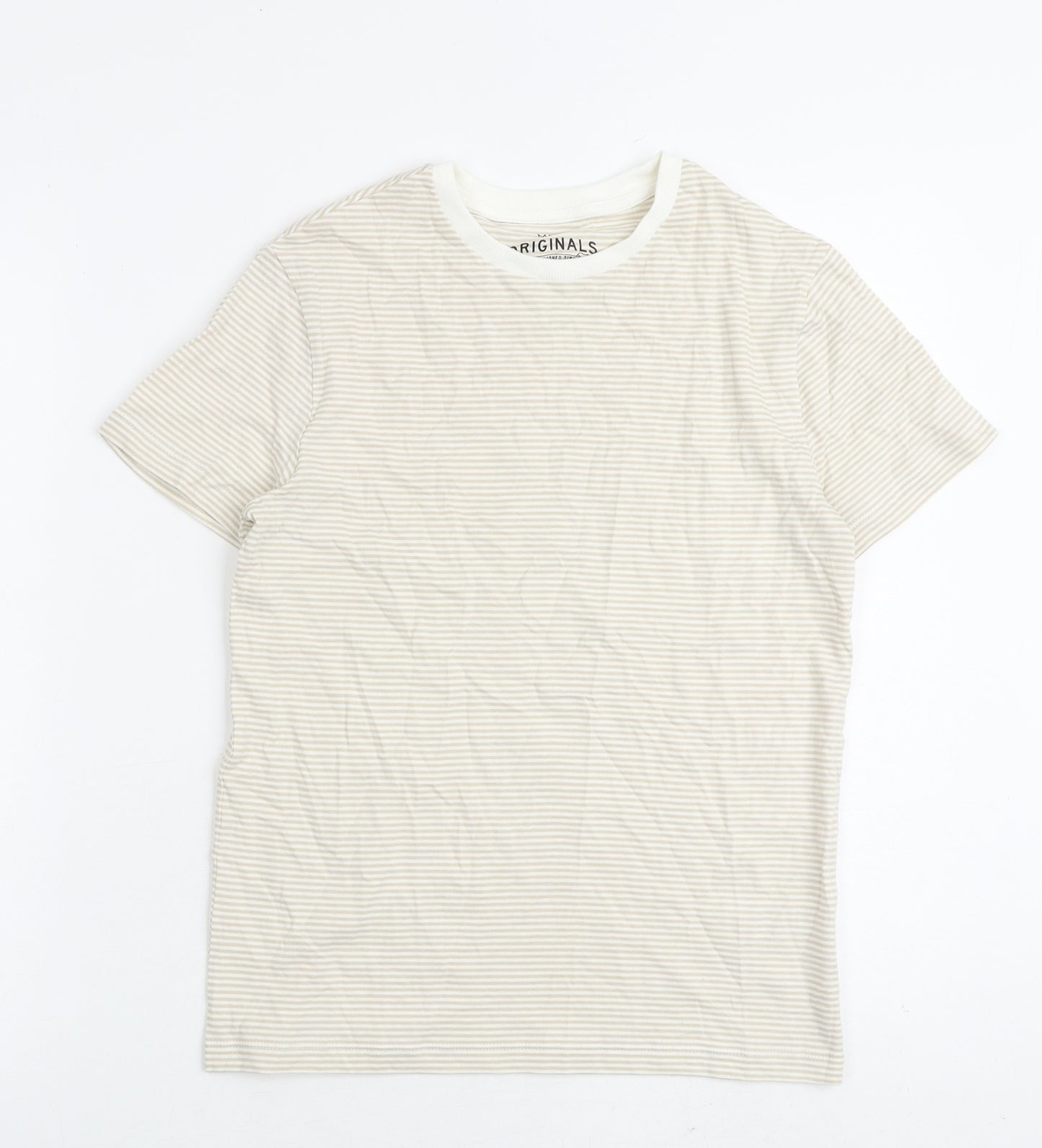 Marks and Spencer Boys Beige Cotton Basic T-Shirt Size 11-12 Years Round Neck Pullover