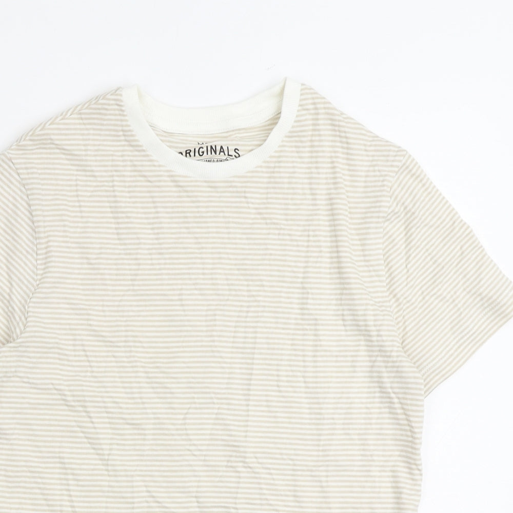 Marks and Spencer Boys Beige Cotton Basic T-Shirt Size 11-12 Years Round Neck Pullover