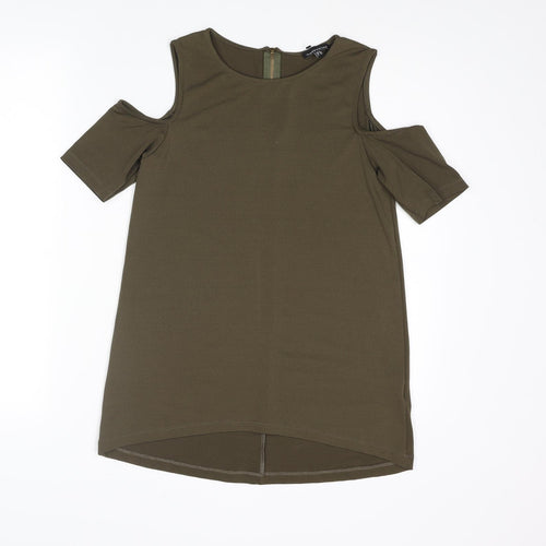 Warehouse Womens Green Polyester Basic Blouse Size 8 Round Neck - Cold Shoulder