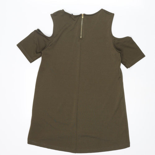 Warehouse Womens Green Polyester Basic Blouse Size 8 Round Neck - Cold Shoulder