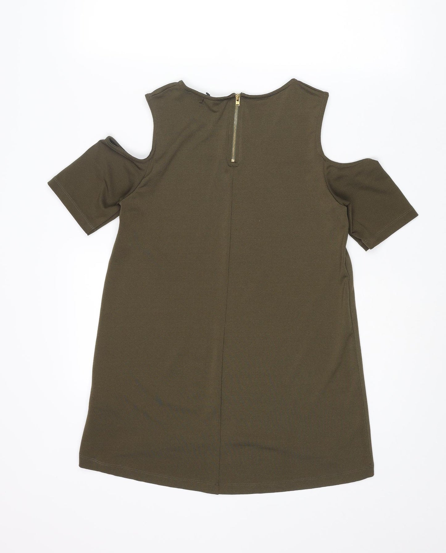Warehouse Womens Green Polyester Basic Blouse Size 8 Round Neck - Cold Shoulder