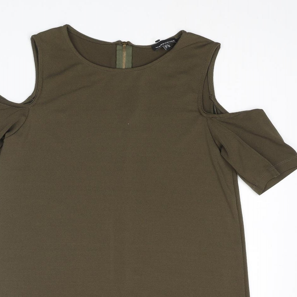 Warehouse Womens Green Polyester Basic Blouse Size 8 Round Neck - Cold Shoulder