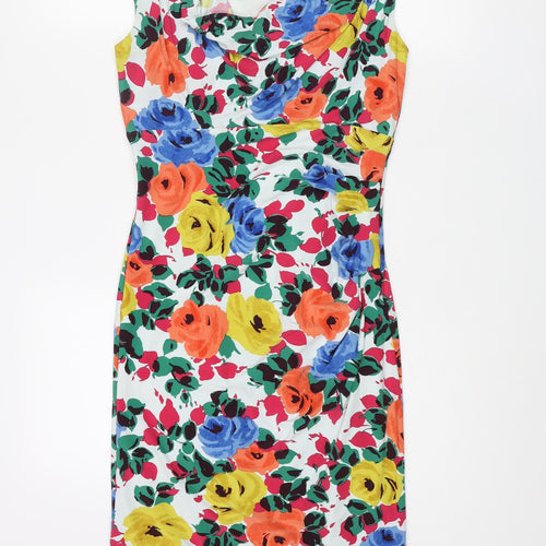 Phase Eight Womens Multicoloured Floral Polyester Pencil Dress Size 10 Cowl Neck Pullover
