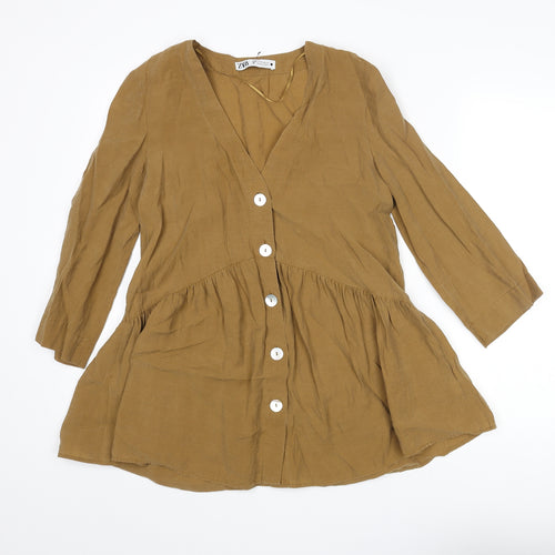 Zara Womens Brown Lyocell Tunic Blouse Size XS V-Neck - Frill