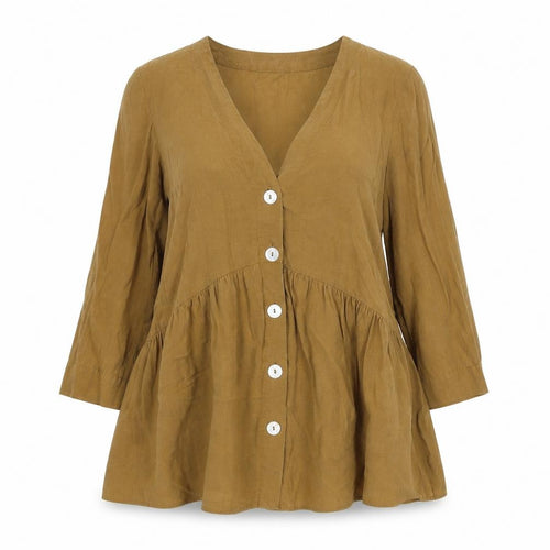 Zara Womens Brown Lyocell Tunic Blouse Size XS V-Neck - Frill