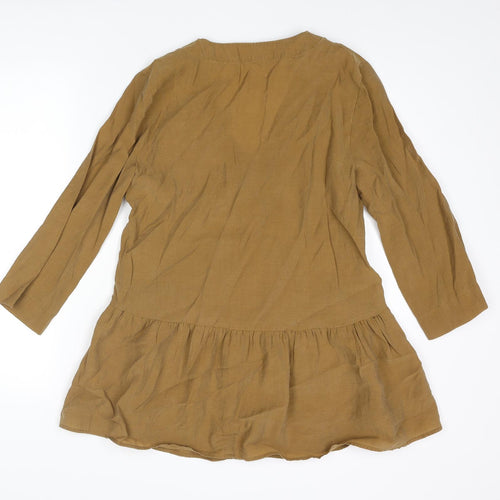Zara Womens Brown Lyocell Tunic Blouse Size XS V-Neck - Frill