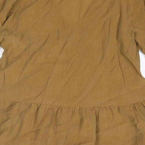 Zara Womens Brown Lyocell Tunic Blouse Size XS V-Neck - Frill