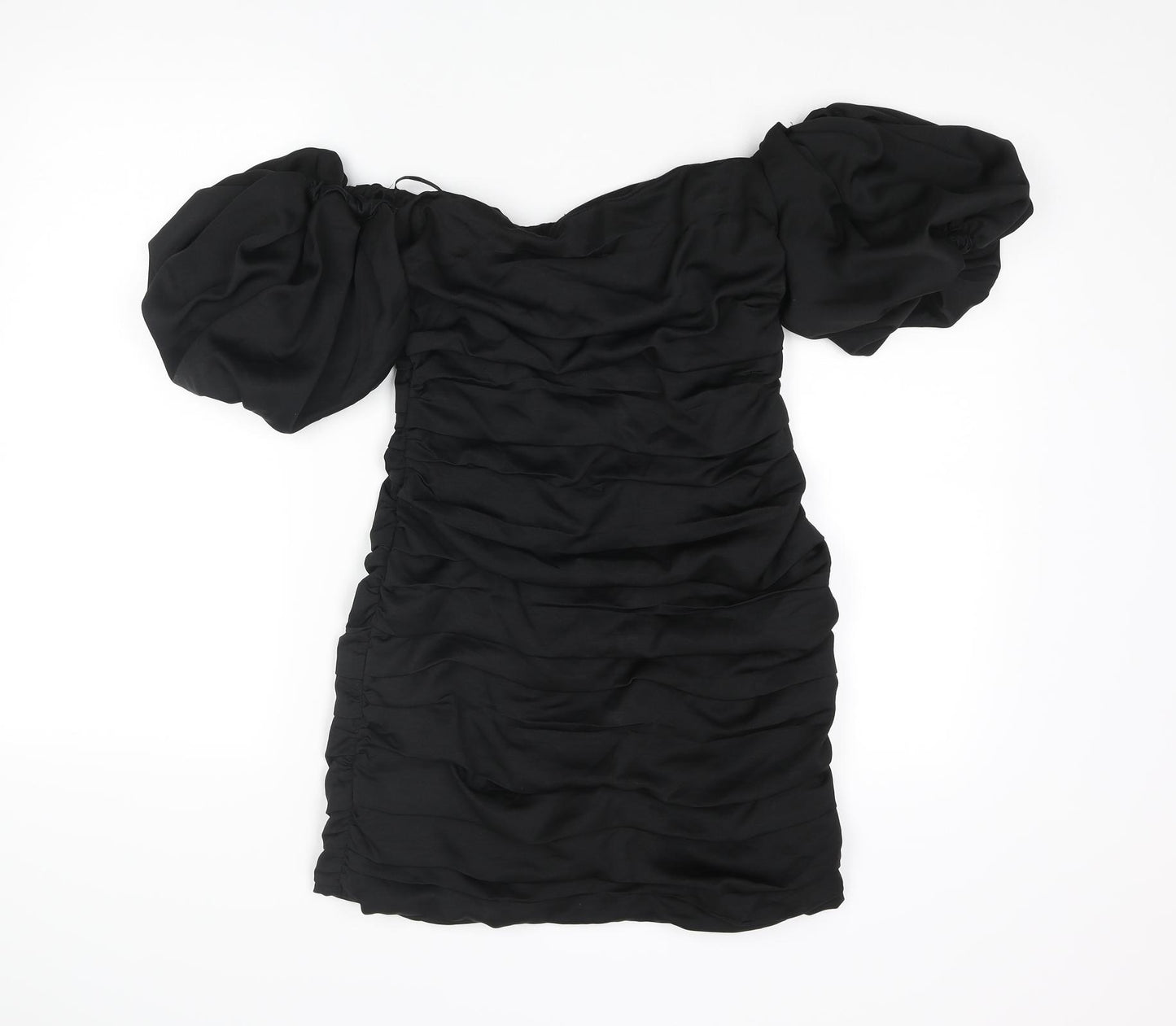 Zara Womens Black Polyester Mini Size M Off the Shoulder Zip - Rouched
