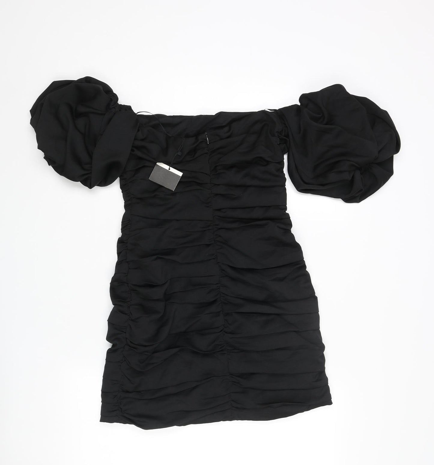 Zara Womens Black Polyester Mini Size M Off the Shoulder Zip - Rouched