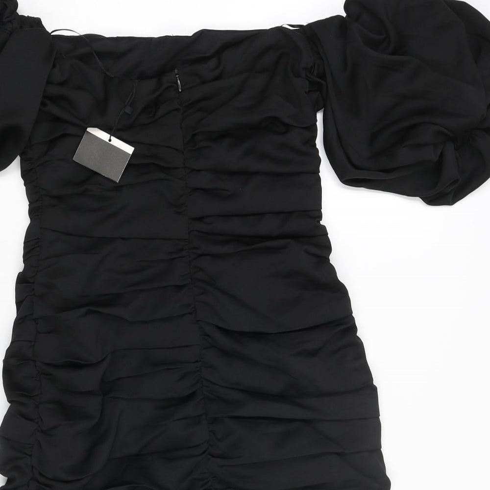 Zara Womens Black Polyester Mini Size M Off the Shoulder Zip - Rouched