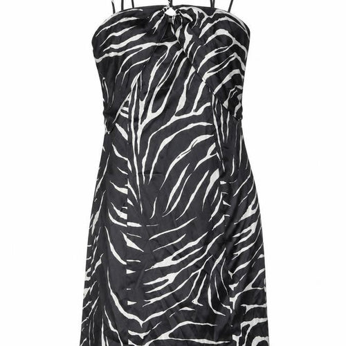 Zara Womens Black Animal Print Polyester Slip Dress Size M Sweetheart Zip - Keyhole Front Zebra Print