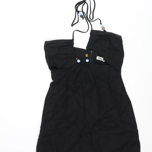 Zara Womens Black Viscose Mini Size XS Halter Zip - Beaded Tie