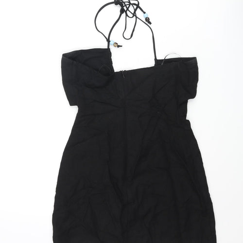Zara Womens Black Viscose Mini Size XS Halter Zip - Beaded Tie