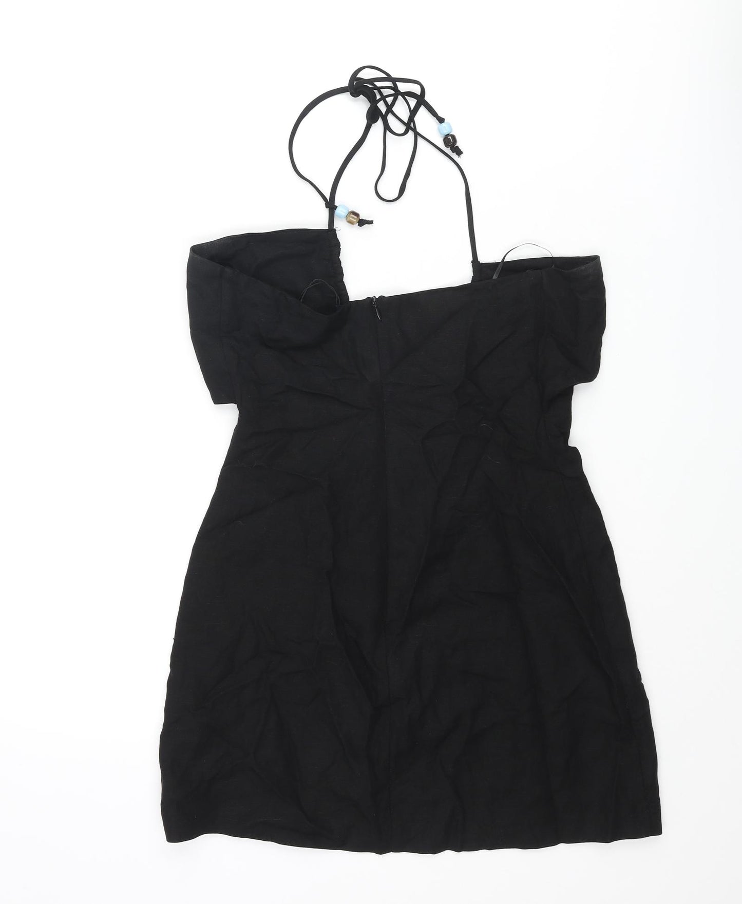 Zara Womens Black Viscose Mini Size XS Halter Zip - Beaded Tie