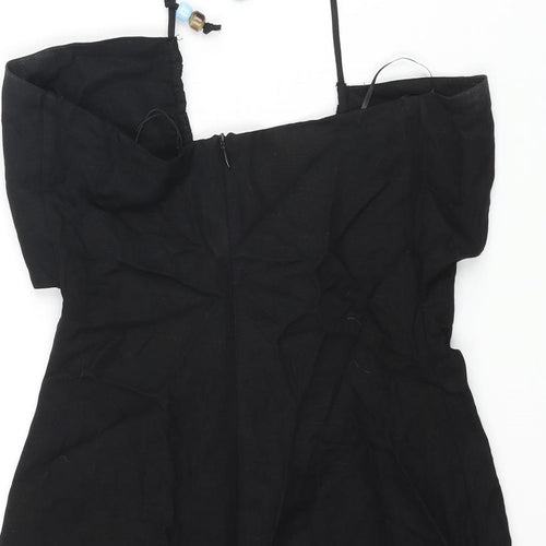 Zara Womens Black Viscose Mini Size XS Halter Zip - Beaded Tie