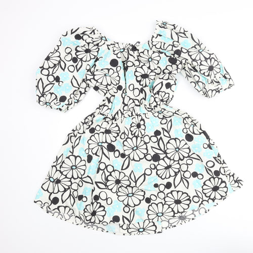 Zara Womens Ivory Floral Cotton Wrap Dress Size XS V-Neck Tie - Rouched