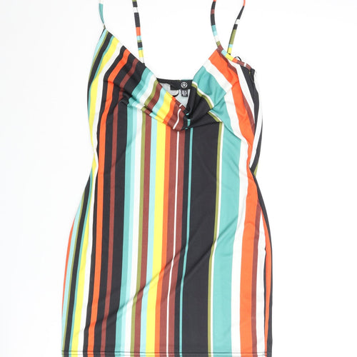 Missguided Womens Multicoloured Striped Polyester Mini Size 10 Cowl Neck Pullover