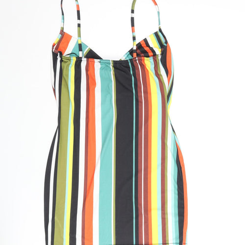 Missguided Womens Multicoloured Striped Polyester Mini Size 10 Cowl Neck Pullover