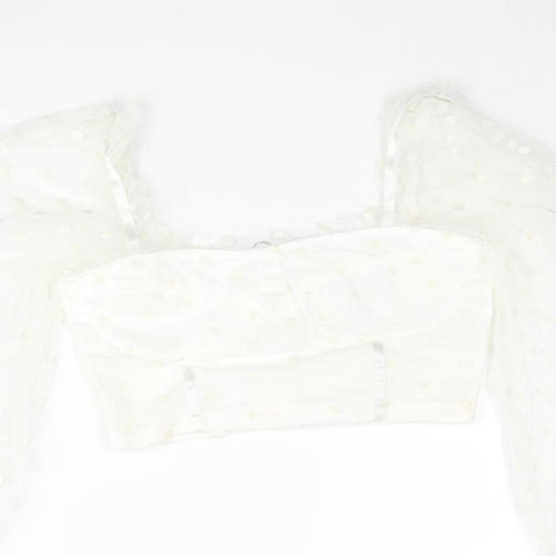 New Look Womens Ivory Polka Dot Polyester Cropped Blouse Size 8 Sweetheart - Frill