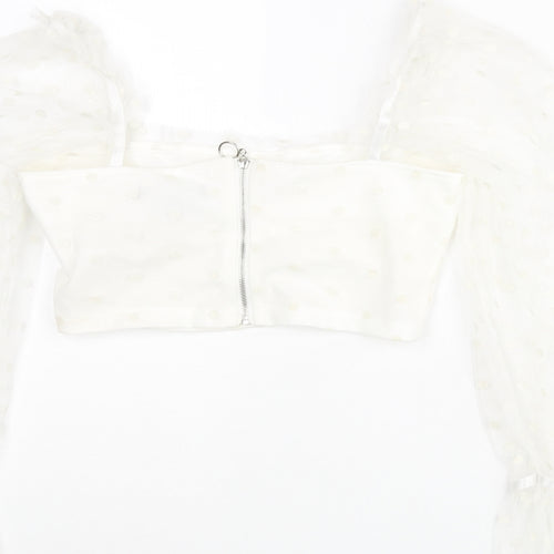 New Look Womens Ivory Polka Dot Polyester Cropped Blouse Size 8 Sweetheart - Frill
