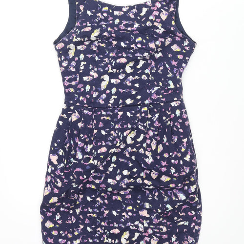 Coast Womens Blue Geometric Cotton Mini Size 6 Scoop Neck Zip