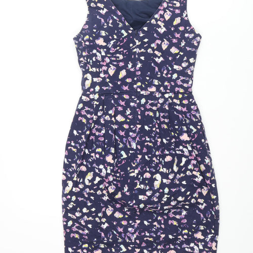 Coast Womens Blue Geometric Cotton Mini Size 6 Scoop Neck Zip