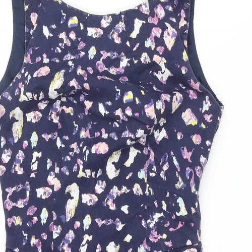 Coast Womens Blue Geometric Cotton Mini Size 6 Scoop Neck Zip