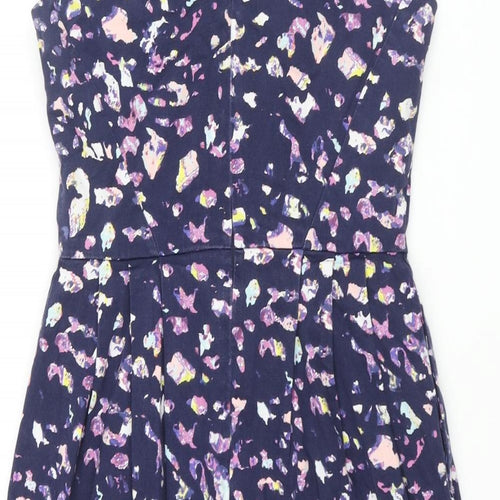 Coast Womens Blue Geometric Cotton Mini Size 6 Scoop Neck Zip