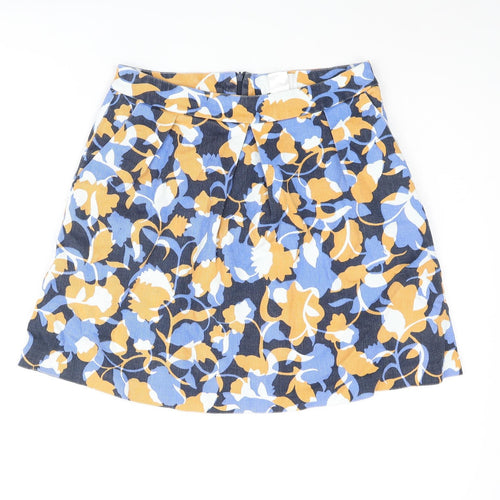SOFT GREY Womens Multicoloured Floral Cotton A-Line Skirt Size 10 Zip - Pleated