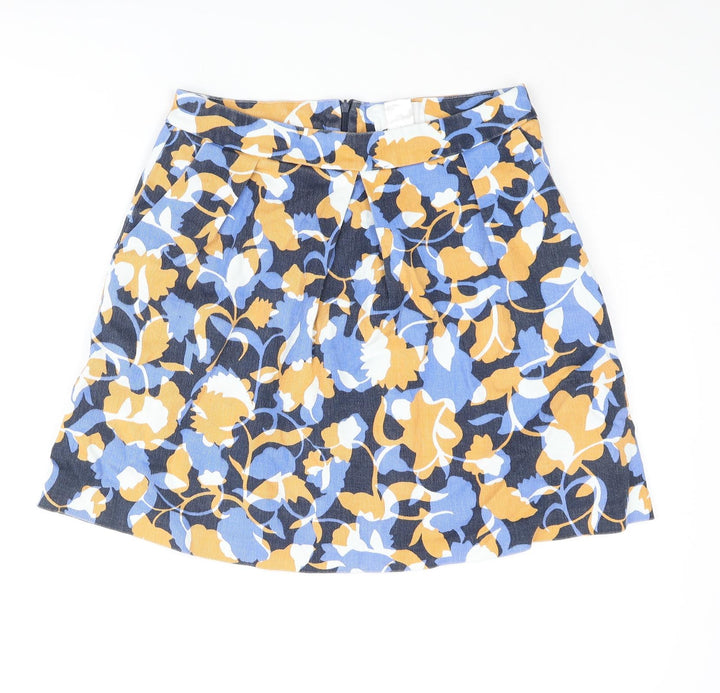 SOFT GREY Womens Multicoloured Floral Cotton A-Line Skirt Size 10 Zip - Pleated