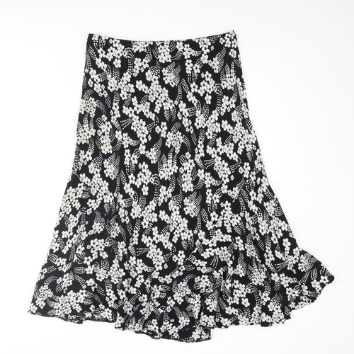 CMD Womens Black Floral Polyester Trumpet Skirt Size 14