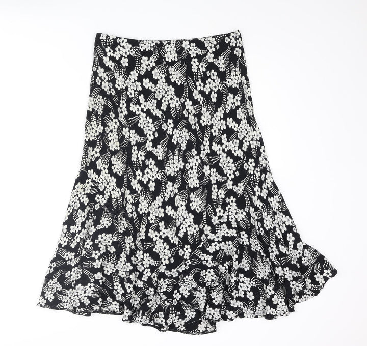 CMD Womens Black Floral Polyester Trumpet Skirt Size 14