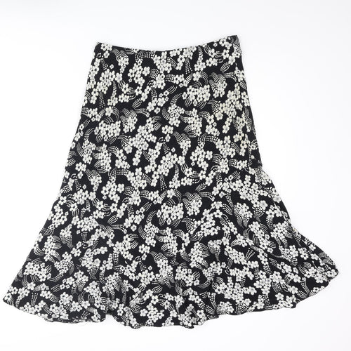 CMD Womens Black Floral Polyester Trumpet Skirt Size 14