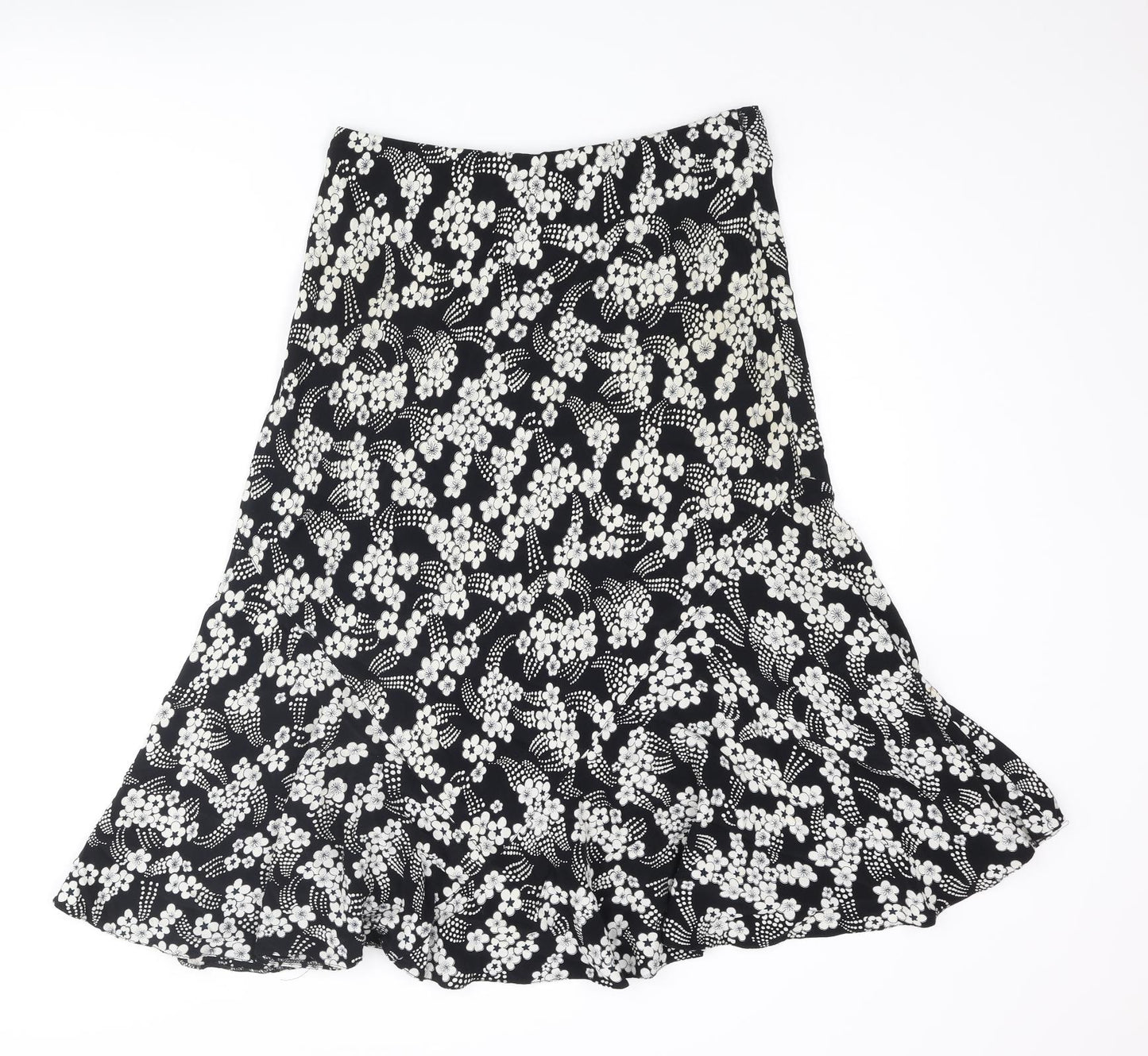 CMD Womens Black Floral Polyester Trumpet Skirt Size 14