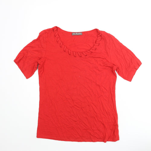 Marks and Spencer Womens Red Viscose Basic T-Shirt Size 10 Round Neck