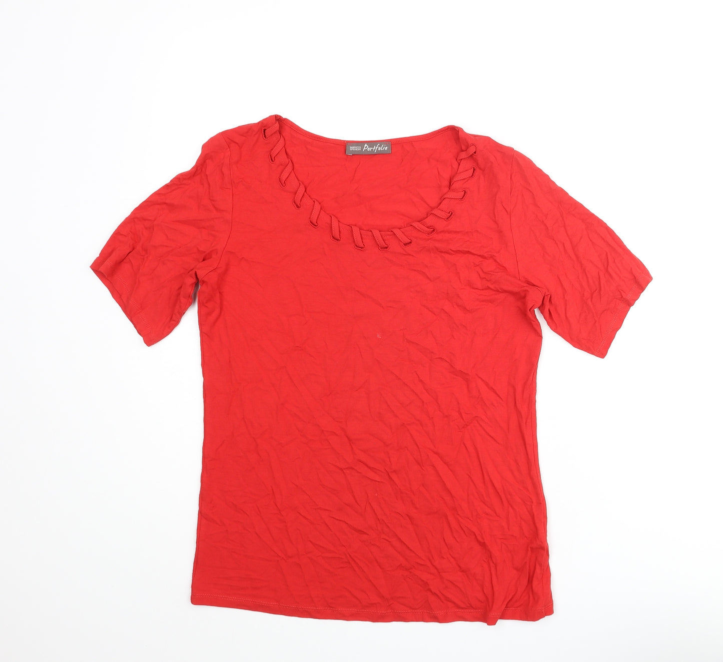 Marks and Spencer Womens Red Viscose Basic T-Shirt Size 10 Round Neck