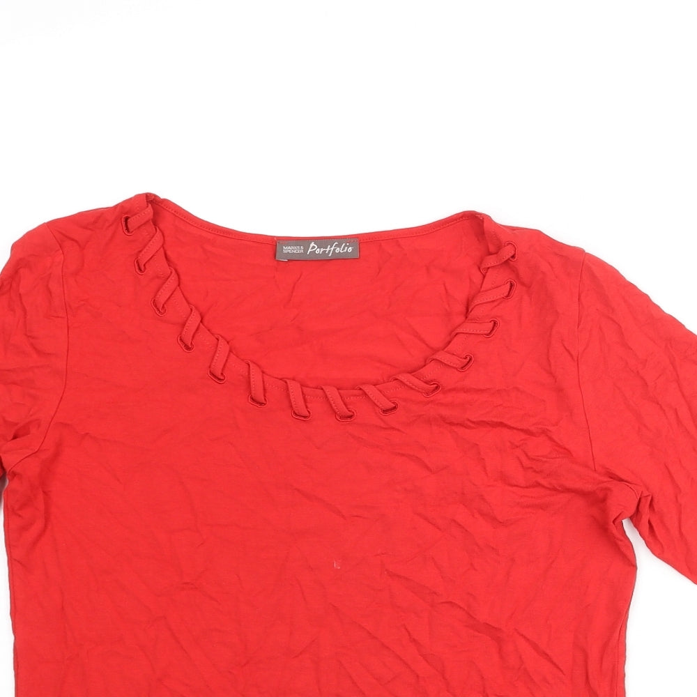Marks and Spencer Womens Red Viscose Basic T-Shirt Size 10 Round Neck