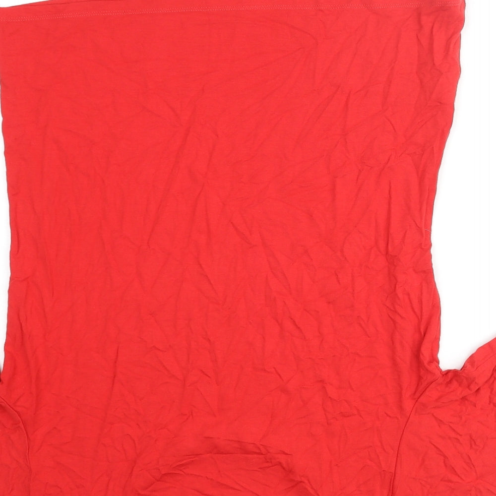 Marks and Spencer Womens Red Viscose Basic T-Shirt Size 10 Round Neck