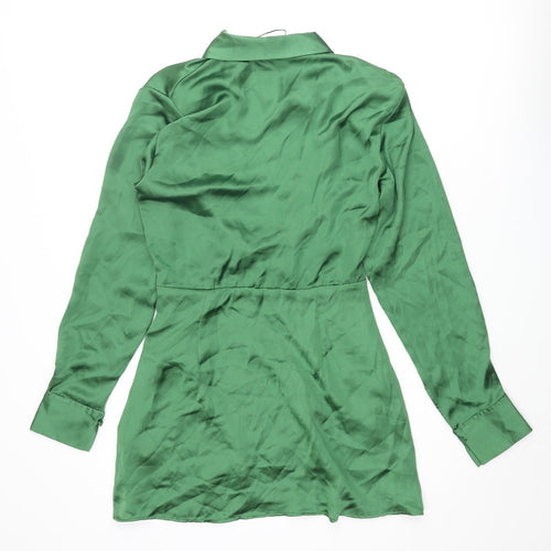 Zara Womens Green Polyester Shirt Dress Size S Collared Zip - Button