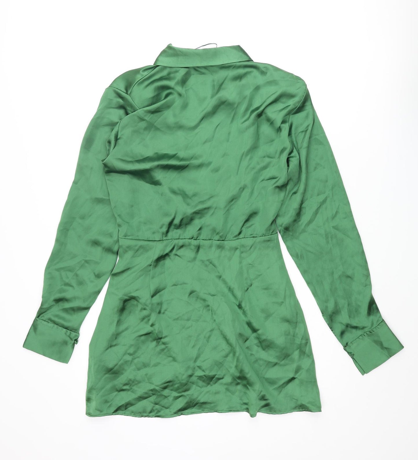Zara Womens Green Polyester Shirt Dress Size S Collared Zip - Button