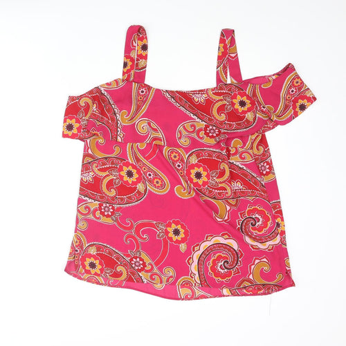 Dorothy Perkins Womens Pink Paisley Polyester Basic Blouse Size 12 Square Neck - Cold Shoulder Frill