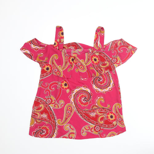 Dorothy Perkins Womens Pink Paisley Polyester Basic Blouse Size 12 Square Neck - Cold Shoulder Frill