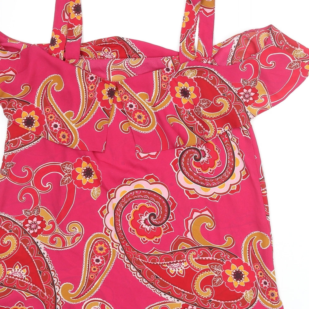 Dorothy Perkins Womens Pink Paisley Polyester Basic Blouse Size 12 Square Neck - Cold Shoulder Frill