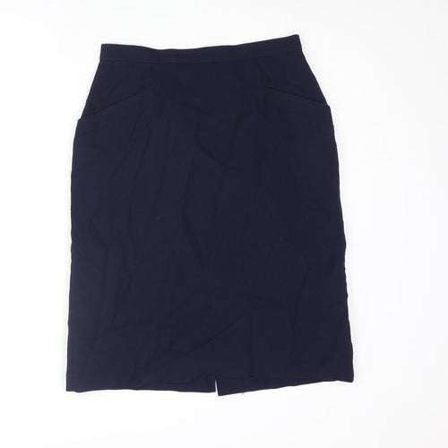 St Michael Womens Blue Wool Straight & Pencil Skirt Size 14 Zip